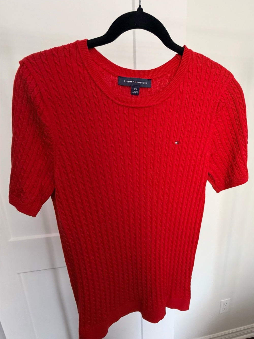 Tommy Hilfiger Bright Red Cable-Knit Short Sleeve Top